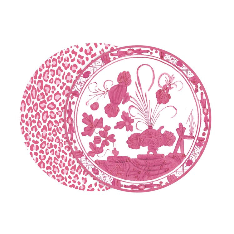 Faenza and Leopard Reversible Round Placemat Set | Pink & White