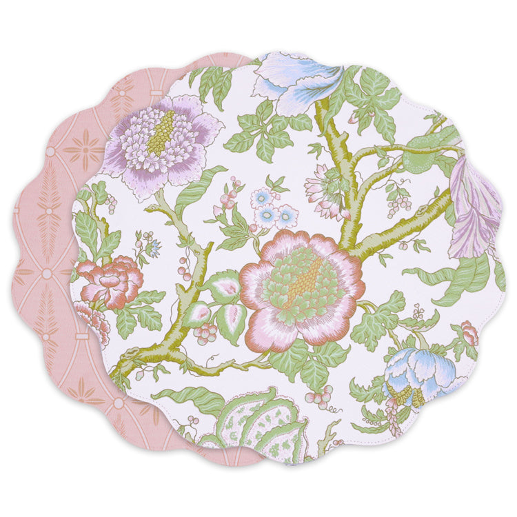 Blooms & Branches Reversible Round Placemats | Pastel Pink & Blue