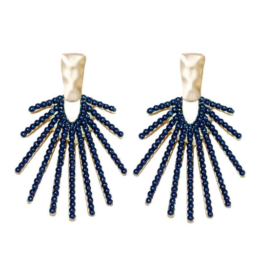 Navy Sunburst Statement Drop Earrings