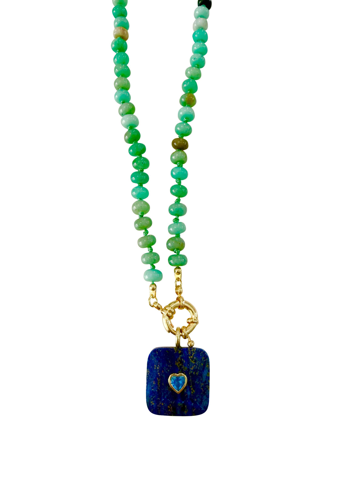 Lexi Beaded Gemstone Charm Necklace- Amazonite