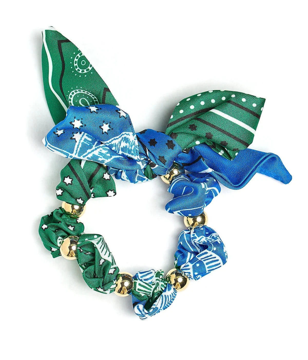 Cassie Scarf Bracelet & Scrunchie | Green Blue Bandana