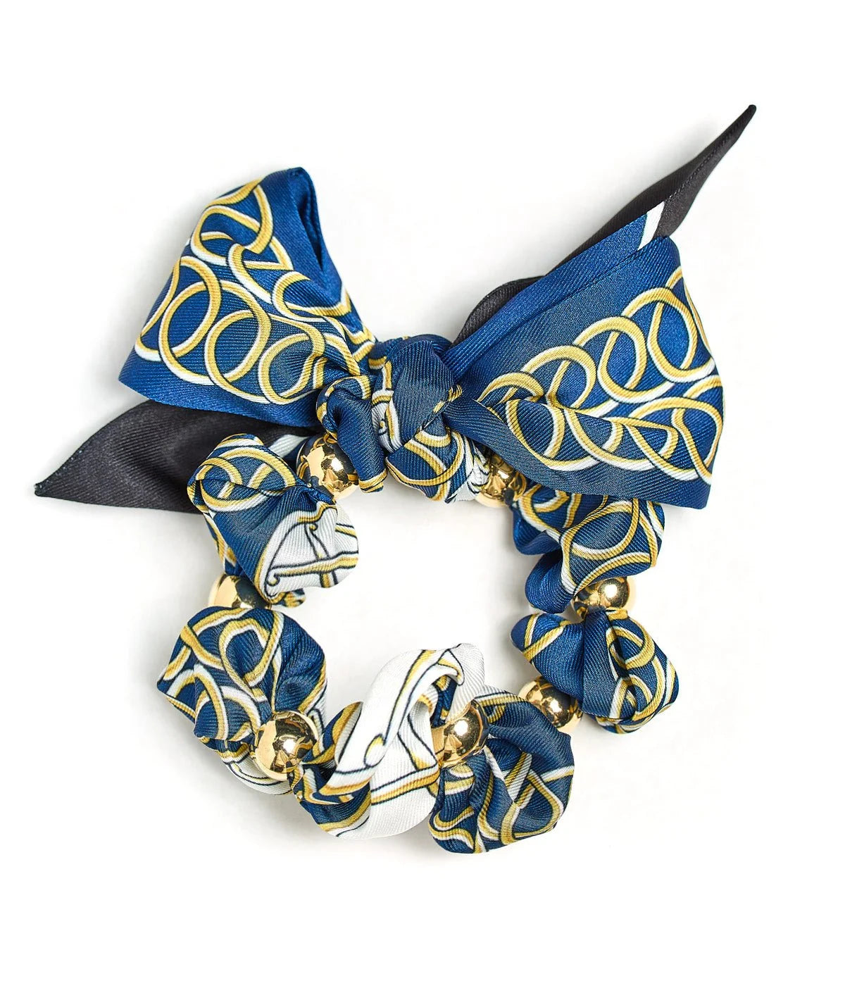 Cassie Scarf Bracelet & Scrunchie | Navy and Gold Tassel