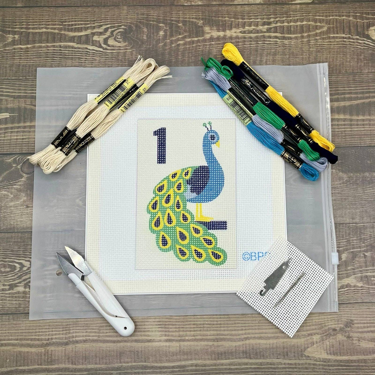 Mahjong One Bird Bamboo Needlepoint Design Peacock
