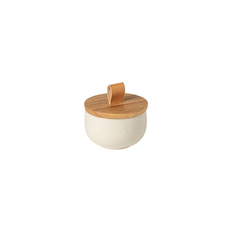 SALT CELLAR 4in W/OAK LID-VANILLA (PACIFICA)