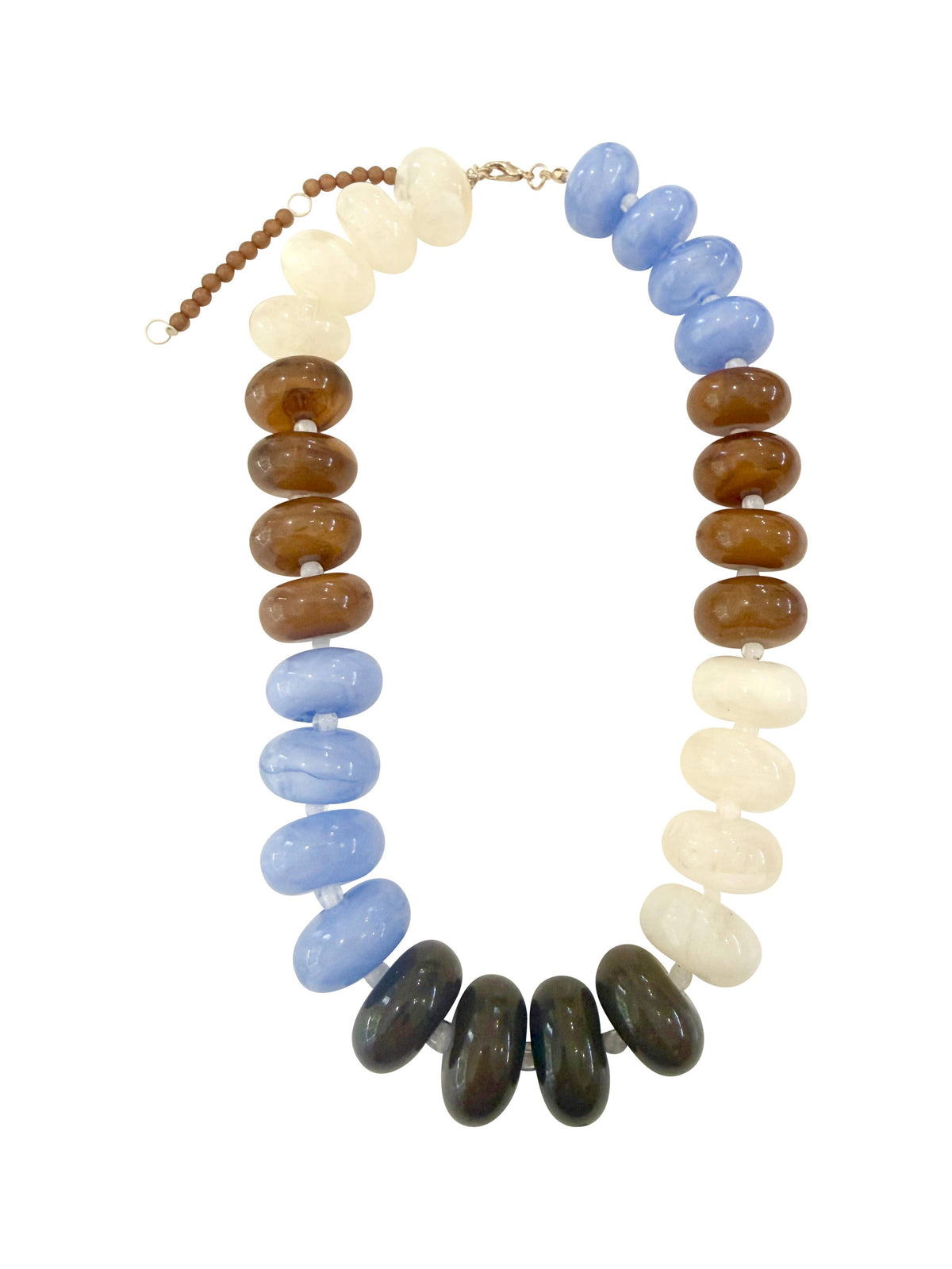 Carissa Chunky Beaded Necklace- Light Blue Brown Mix