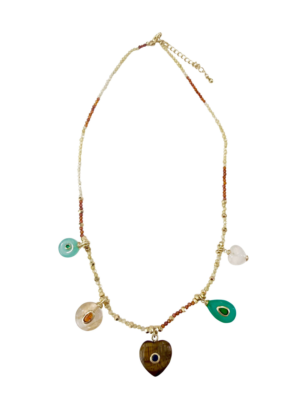 Bexley Beaded Gemstone Charm Necklace - Neutral
