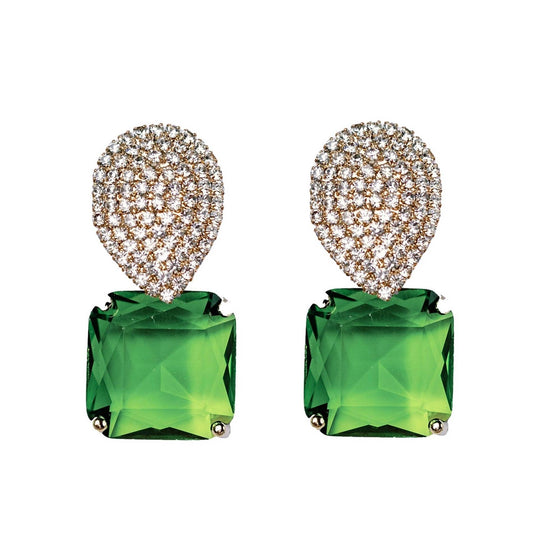 Retro Pave Crystal and Peridot Drop Earrings