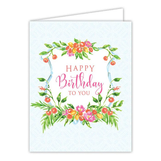 Happy Birthday To You Oranges and Floral Crest Greeting Card