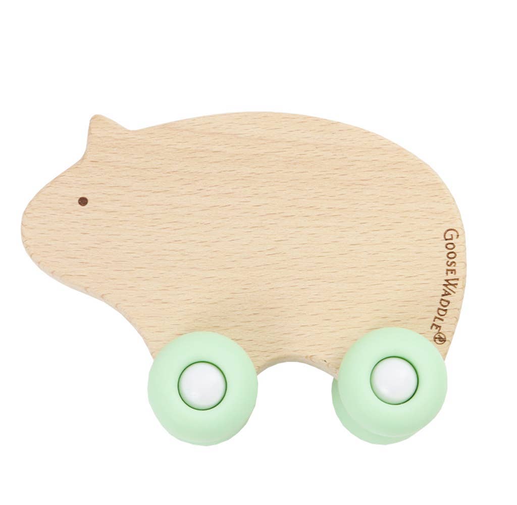 Silicone + Wood Teether with Wheels, Various Colors