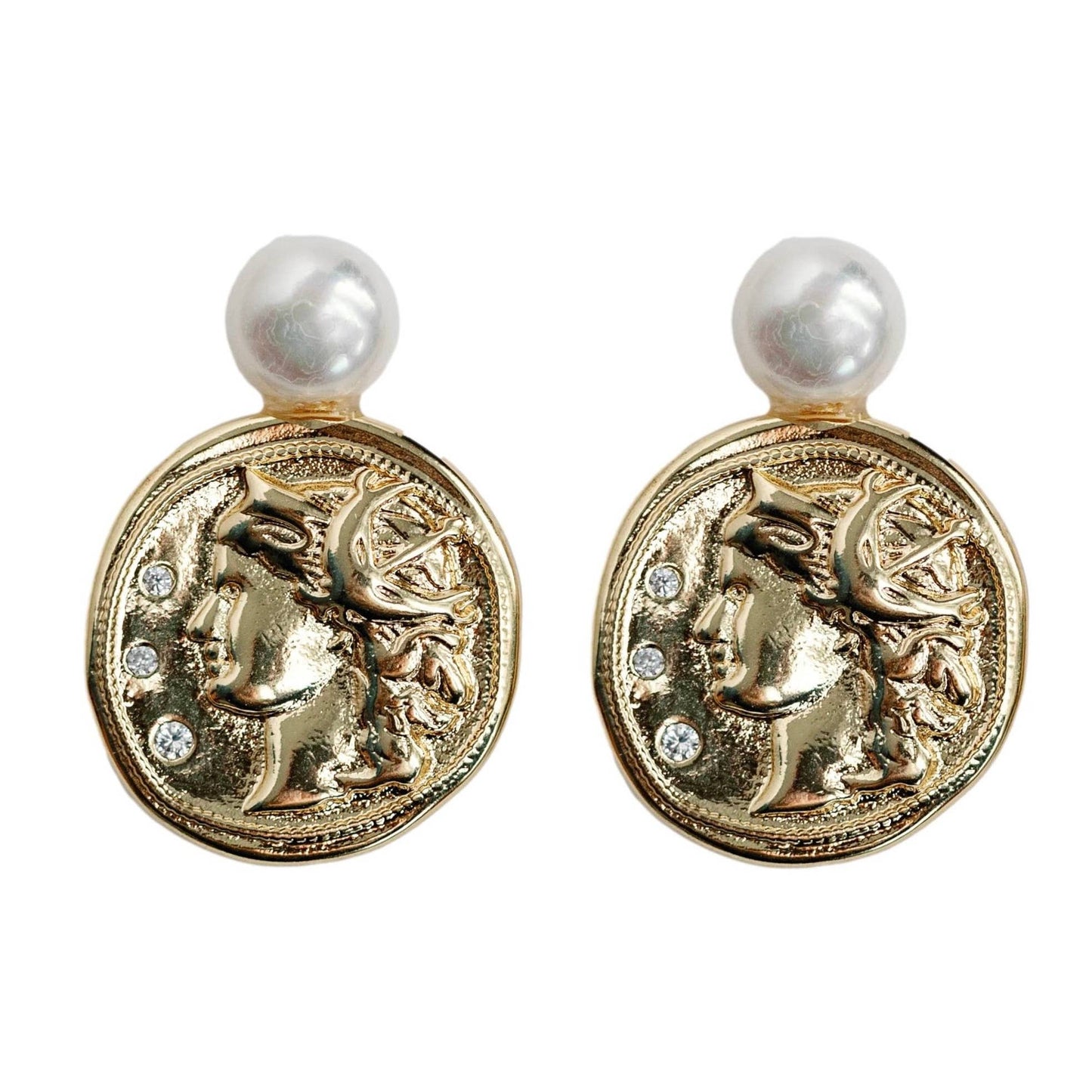 Genuine Pearl and Gold Coin Statement Earrings