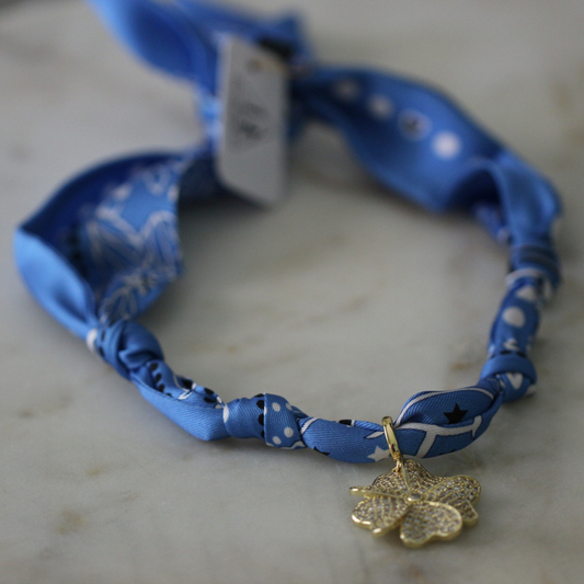 Blue Bloom Twilly Scarf Necklace