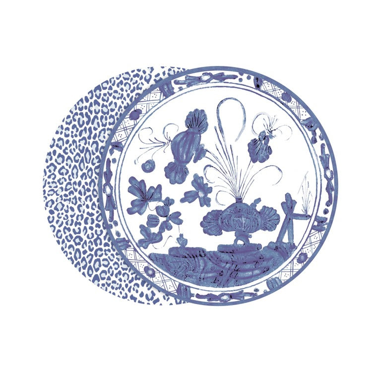 Faenza and Leopard Reversible Round Placemat Set | Blue & White