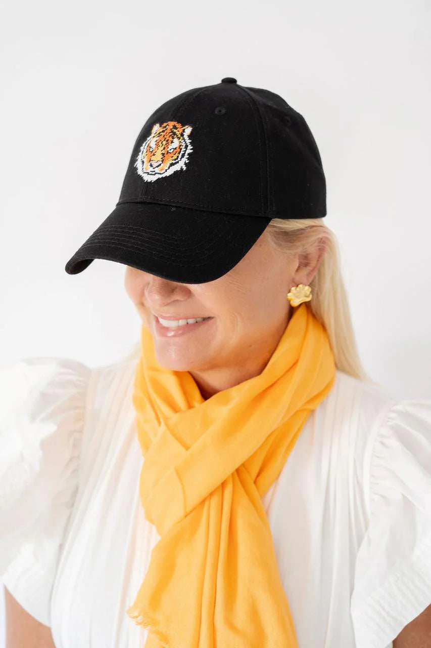 Tiger Needlepoint Black Hat