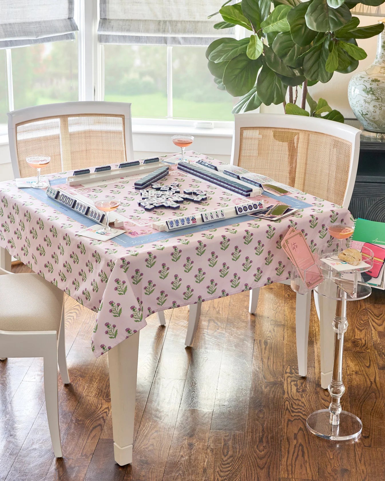 Purple Thistle Instructional Green Tablecloth
