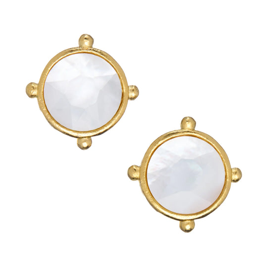 Kate Studs | Gold Mother of Pearl Round Stud Earring