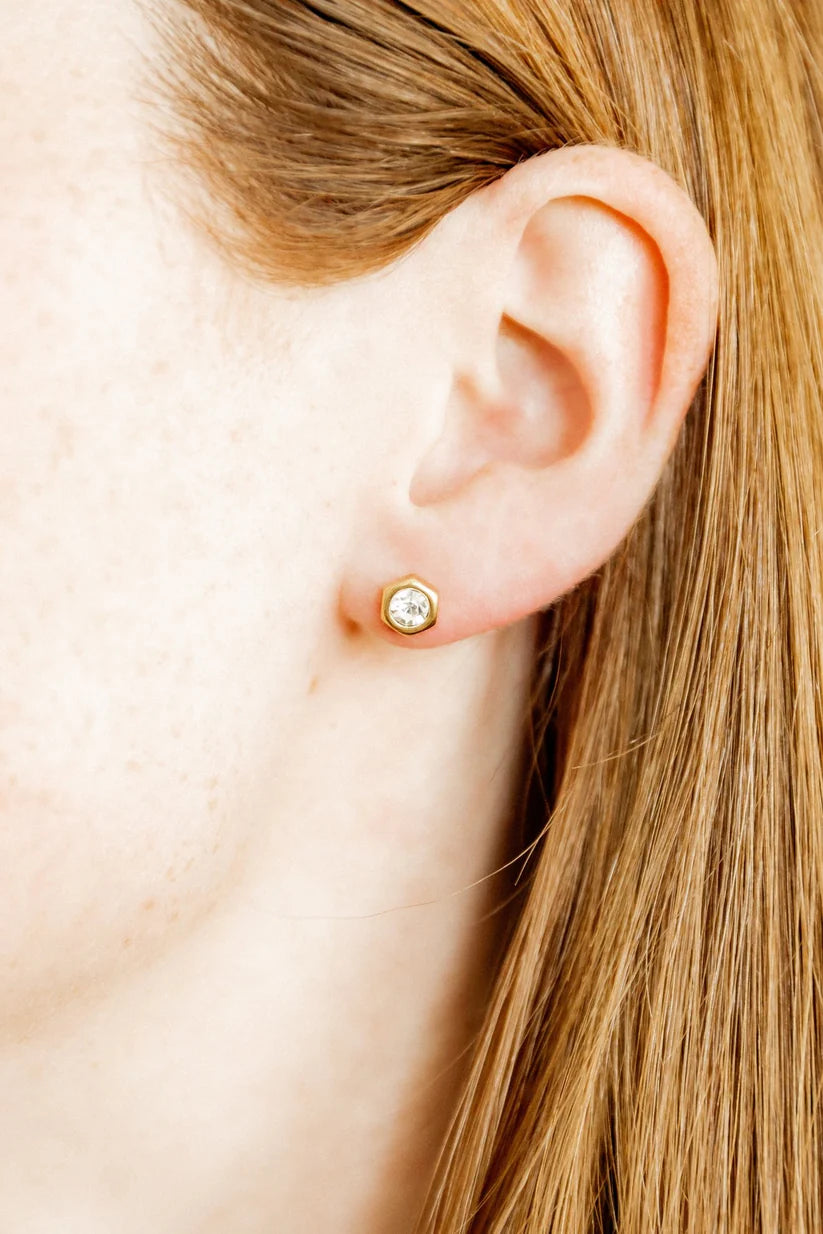 Addison Clear Gold Screwback Stud Earrings