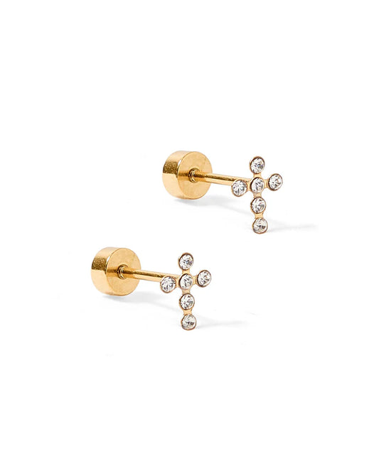 Clara Cross Gold Screwback Stud