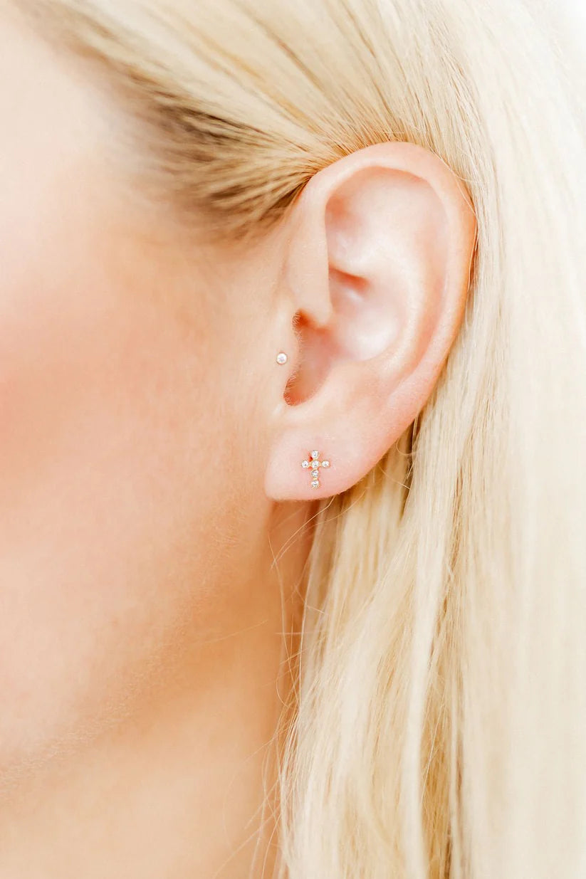 Clara Cross Gold Screwback Stud