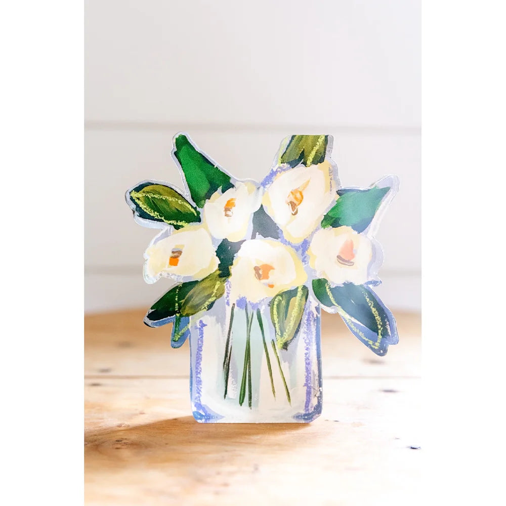 White Floral Acrylic Bloom Block