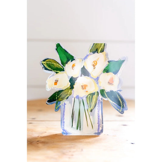 White Floral Acrylic Bloom Block